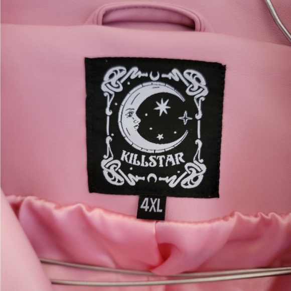 Killstar Pastel Pink Disharmony Moto Studded Spiked Biker Jacket - Picture 3 of 4